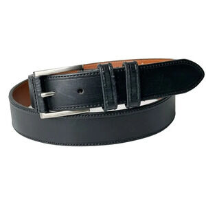 Jos a Bank Mens Dress Belt Black Leather Size 40/100 Silver Tone Buckle